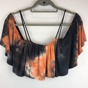 Tie Dye Bandeau Cold Shoulder Top - Small